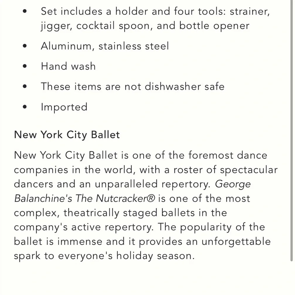 New‎ York City Ballet Nutcracker x Anthropologie Elegant Gold and Silver Bar Set